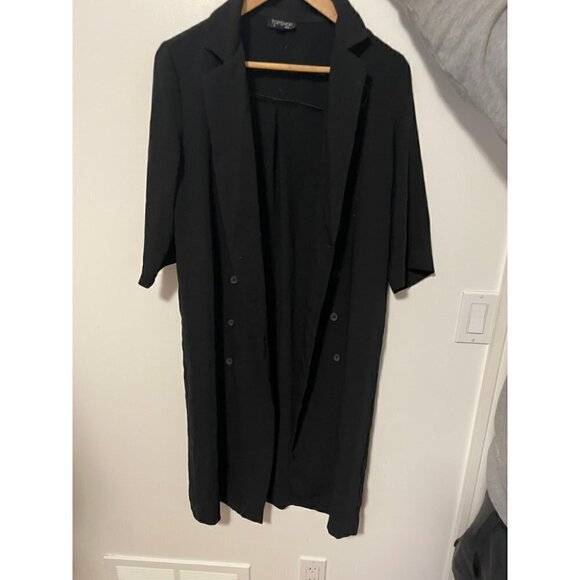 Topshop Jackets & Blazers - Topshop Trench Coat Women's Size 6 Black Buttons Half Sleeves Cardigan Style